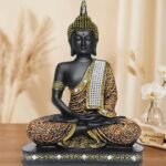Global Grabbers new Limited Edition 25 Centimetre Meditating Sitting Buddha Idol Statue showpiece Home Decor Decoration Items for Living Room and Gifts (1, Orange Black) - Image 8