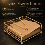 CentraLit Napkin Holder for Dining Table - Square Shaped with Weighted Arm - Modern Tissue Paper Holder for Kitchen, Restaurant, Farmhouse, Gold - Diwali Decoration - Hotel Tableware (Gold) - Image 3