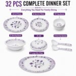 AROVA 32 Pcs Premium Melamine Dinner Set with Purple Floral Print | Lightweight & Durable Dinnerware Set for Family Dining (Floral Bloom) - Image 2