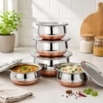 LIMETRO STEEL Stainless Steel Copper Coated Serving Set/Handi Set of 5 with Lids - (0.5 L, 0.75 L, 1 L, 1.5 L & 2 L) - Image 6