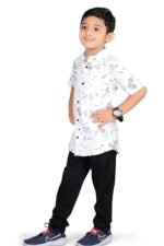 Vikita Enterprise Kid Boy's Cotton Hawaiian Tropical Printed Shirt with Spread Collar Neck Half Sleeves Button Closure Curved Length | Shirt For Kids Boys | 3652 - Image 7