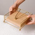 CentraLit Napkin Holder for Dining Table - Square Shaped with Weighted Arm - Modern Tissue Paper Holder for Kitchen, Restaurant, Farmhouse, Gold - Diwali Decoration - Hotel Tableware (Gold) - Image 8