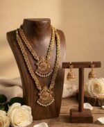 South Indian Traditional Antique Matte Gold Finish Goddess Lakshmi & Peacock Motif Long Necklace Set with Jhumka Earrings for Women | Ethnic Temple Jewellery for Weddings, Brides & Festivals (Ghummar) - Image 7