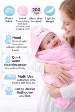 BRANDONN Ultra Soft Polar Fleece Baby Hooded Blanket with Premium Embroidery, 200 GSM All-Weather Newborn Wrapper, Bath Towel White Piping Stitch, 24 x 30 Inches, 0-6 Months, Pink, Sky, Mango - Image 5