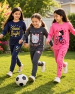 T2F Girls Clothing Set Pack of 3, Full Sleeve Printed T-Shirt & Pant Set for Kids, Cotton Top and Trouser Set, Comfortable Casual Wear & Everyday Outfit for Girls - Image 5