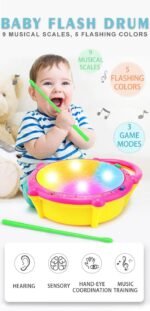 VGRASSP Flash Drum Toy with 2 Mallets for Kids | Multicolor 3D Lights | Dynamic Musical Instrument | Toy for Baby and Toddlers | Battery Operated Toy | for 2 3 4 5 6 Year Old Boys & Girls - Image 4