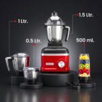 Rico 1000W Juicer Mixer Grinder for Kitchen & Home (Mixie) | 4 Jars (3 Steel + Nutri Sipper) for Smoothies, Chutney, Masala & Batter | Heavy Duty 18000 RPM | ISI Marked | 5 Yr Warranty - Image 8