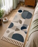 HOMERUGS 2x5 Feet Cotton Runner Rug for Bedroom, Printed Bedside Carpet, Machine Washable Floor Mat, Soft Decorative Rug for Living Room, Kids Room & Home - Abstract Geometric - Image 2