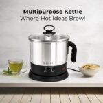 SOLARA Electric Kettle Multipurpose 1.5 Litre, 600 Watts, Stainless Steel Body with Glass Lid, 3 Boiling Modes, for Hot Water, Milk, Tea, Coffee, Cooking Oats, Noodles, Soup, Egg Boiler Machine-Black - Image 5