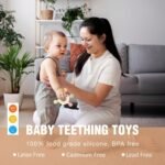 KLIMET Silicone & Wooden Baby Teether for 0-12 Months | Food Grade Silicone Teething Toy | Soft & Safe Gum Relief | BPA Free Chew Toy for Infants 3-6, 6-12 Months | Teething Toys for Babies | Round Shape (Round Ring) - Image 8