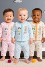 BONUM Baby's Boy's Girl's 100% Cotton Button Shirt with Pyjama Pant Set of 3 New Born Baby Clothes - Image 2
