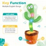 VEBETO Dancing Cactus Toy for Kids (1 Year Warranty) Talking Singing Children Baby Plush Electronic Toys Voice Recording Repeats What You Say LED Lights - Image 5