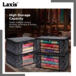 LAXIS® Saree Covers With Zip Non-Woven Printed Saree Cover/Saree Organizer For Wardrobe/Cloth Storage With Transparent Window/Saree Bags Storage/Clothes Organizer (Black- Pack of 3) - Image 5