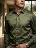DEELMO Men's Stylish Solid Satin Regular fit Casual Shirt for Men Full Sleeves| Poly Satin Silk Shirt - Image 6