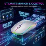 Offbeat Dash 2.4GHz Wireless + Bluetooth 5.1 +5.0 Mouse, Multi-Device Tripel Mode Type C Rechargeable Silent Click Buttons Wireless Bluetooth Mouse 3 Adjustable DPI, Works on 3 Devices (Silver) - Image 6