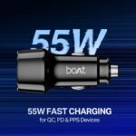boAt 55W Car Charger with Dual Port USB-A and USB-C; Supports QC, PD & PPS Advanced Charging Protocols | 12-Layer Smart IC Protection | Compact, Lightweight, Heat & Scratch Resistant (Carbon Black) - Image 2