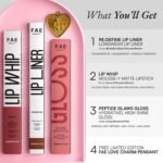 FAE Beauty The Complete Lip Kit Gift Set | Consists of 3 bestsellers - Re:Define Lip Liner, Lip Whip & Peptide Glaws Gloss | Shades - Borderline, Screw, Living - Image 3