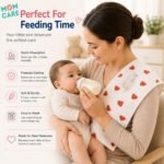 MOM CARE Muslin Cloth for New Born Baby | 6 Layer Soft Cotton | Burp Cloths, Baby Towels, Washcloth, Handkerchief & Feeding Wipe Cloth | Reusable | Pack of 5 - Image 4