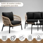 BRISHI Outdoor 4 Seater Sofa Set | Balcony Sofa | Patio Furniture Sets | Conversation Sets | Braid & Rope Garden Sofa Set (Tan-Black) - Image 4