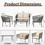 BRISHI Outdoor 4 Seater Sofa Set | Balcony Sofa | Patio Furniture Sets | Conversation Sets | Braid & Rope | (Grey,Cream) - Image 7