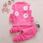 4YOU DRESSES Beautiful Cotton Fabric Full SleeveWhite Tshirt With Pink Jaket and Track Pant (3piece) Set For Girls - Image 3