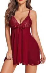 SSoShHub Women's Lingerie Lace Babydoll Strap Chemise Mesh Sleepwear Outfits with G-String - Image 3