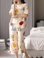 Lunza Women’s Cotton Pajama Set with Top & Pants|| Korean Night Suit|| Lightweight Printed Set || Soft & Comfy Sleepwear for Girls & Women - Image 5