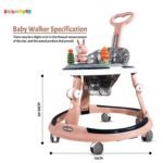 Kidsmate 360° Baby Walker for Boys & Girls | 6-24 Months | 7-Level Height Adjustment | Musical RGB Lights | Dual Tray for Food & Toys | Safe, BPA-Free & Comfortable Baby Walker (Radiant Pink) - Image 5