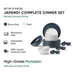 Shay Japandi Grey & White Ceramic Dinner Set, 21 Pieces | Crockery Set for Gifting & Dining | Matte Finish | Premium Ceramic (Japandi Dinner Set - Grey & White, 21 Piece) - Image 3