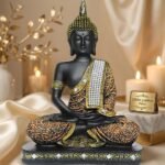 Global Grabbers new Limited Edition 25 Centimetre Meditating Sitting Buddha Idol Statue showpiece Home Decor Decoration Items for Living Room and Gifts (1, Orange Black) - Image 2