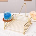 CentraLit Napkin Holder for Dining Table - Square Shaped with Weighted Arm - Modern Tissue Paper Holder for Kitchen, Restaurant, Farmhouse, Gold - Diwali Decoration - Hotel Tableware (Gold) - Image 5