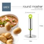 GANESH Stainless Steel Potato Crusher Vegetable Smasher Pav Bhaji Masher with Handle for Effortless Kitchen Uses (Pack of 1, Assorted) - Image 3