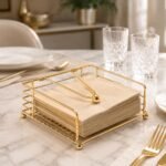 CentraLit Napkin Holder for Dining Table - Square Shaped with Weighted Arm - Modern Tissue Paper Holder for Kitchen, Restaurant, Farmhouse, Gold - Diwali Decoration - Hotel Tableware (Gold) - Image 2