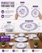 AROVA 32 Pcs Premium Melamine Dinner Set with Purple Floral Print | Lightweight & Durable Dinnerware Set for Family Dining (Floral Bloom) - Image 5