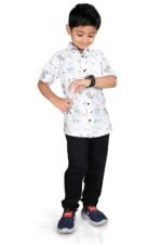 Vikita Enterprise Kid Boy's Cotton Hawaiian Tropical Printed Shirt with Spread Collar Neck Half Sleeves Button Closure Curved Length | Shirt For Kids Boys | 3652 - Image 5