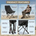 Foldable Camping Moon Chair with High Back – Lightweight Portable Outdoor Folding Chair with Carry Bag & Side Pocket – Heavy Duty X-Frame for Balcony, Garden, Hiking & Travel (Black) (Black) - Image 3
