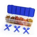 RILION Multipurpose 6-in-1 Masala Box for Kitchen| Airtight BPA-Free Plastic 6 Section Storage Container with 6 Spoons, 1800 ml Transparent Pickle Box for Spices| Dry Fruits, Snacks Pack Of 1 Blue - Image 6