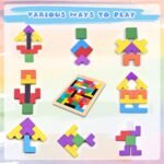 SHINETOY Wooden Tangram Puzzle for Kids 40 Pieces | Montessori Brain Teaser Blocks Game | Educational Wooden Toys for Toddlers | Color & Shape Learning Puzzle Gift for Boys & Girls Christmas Gift - Image 2