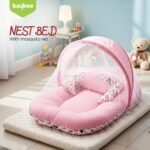 BAYBEE Baby Bedding Set for New Born Baby, Bed Mattress with Mosquito Net & Neck Pillow, Baby Nest Travel Mat, Baby Lounger Set for Baby Boy Girl 0-6 Months (Pink) - Image 7