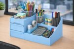 ROKTRY Multi-Functional Desk Organizer for Office & Home - All-in-One Stationery Stand with 2 Drawers, Pen Holders,Premium Space-Saving Desktop Storage Box for Students,Gifting (Sky Blue) - Image 2
