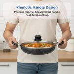 Amazon Brand - Solimo 6 Piece Non-Stick Cookware Set | Granite Finish | Induction Base | PFOA Free | HTR Exterior Coating | 25cm Tawa, 22 cm Kadai, 22cm Fry Pan, 1 Glass Lid & 2 Nylon Spatulas | Grey - Image 6