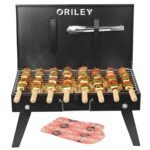 ORILEY Charcoal Barbeque Grill Set | Tandoori BBQ for Home & Outdoor Use | 4-Piece Combo | 8 Skewers | 1 Glove | 1 Tong | Foldable Standing BBQ for Camping, Picnic & Travel Cooking (Pack of 1, Black) - Image 2