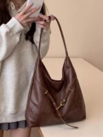 Women's Vintage PU Leather Hobo Bag - Large Capacity Slouchy Shoulder Handbag with Adjustable Buckle Strap - Stylish Casual Tote for Work, Travel & Daily Use - Image 5
