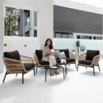 BRISHI Outdoor 4 Seater Sofa Set | Balcony Sofa | Patio Furniture Sets | Conversation Sets | Braid & Rope Garden Sofa Set (Tan-Black) - Image 3