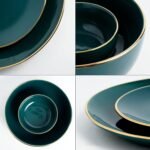 Shay Teal Gold Ceramic Dinner Set, 21 Pieces, Goldline Series | Dinner Set for Dining Table | Bone-Ash Free | Crockery Set for Gifting & Dining Glossy Finish | Premium Ceramic (Teal Gold, 21 Pieces) - Image 7