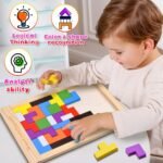 SHINETOY Wooden Tangram Puzzle for Kids 40 Pieces | Montessori Brain Teaser Blocks Game | Educational Wooden Toys for Toddlers | Color & Shape Learning Puzzle Gift for Boys & Girls Christmas Gift - Image 3