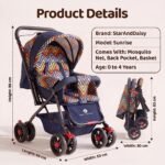 StarAndDaisy Stroller for Baby Boy & Girl 0 to 3 Years, Foldable Stroller, Compact Pram for Toddler with Reversible Handle, Multi-Recline Seat, 5-Point Safety Harness & Storage Basket - Image 9