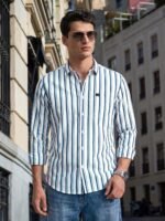 Indian Garage Men's Slim Fit Casual Striped Cotton Shirt Features Cutaway Collar, Full Sleeves, one Patch Pocket, Regular Length, Curved Hem and Button Closure. - Image 2