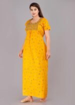 DIAMO Pure Cotton Embroidery Nighty for Women, Cotton Night Gown, Night Maxi Gown, Cotton Nighty with a Pocket and Adjustable Knot - Image 3