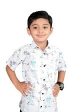 Vikita Enterprise Kid Boy's Cotton Hawaiian Tropical Printed Shirt with Spread Collar Neck Half Sleeves Button Closure Curved Length | Shirt For Kids Boys | 3652 - Image 3